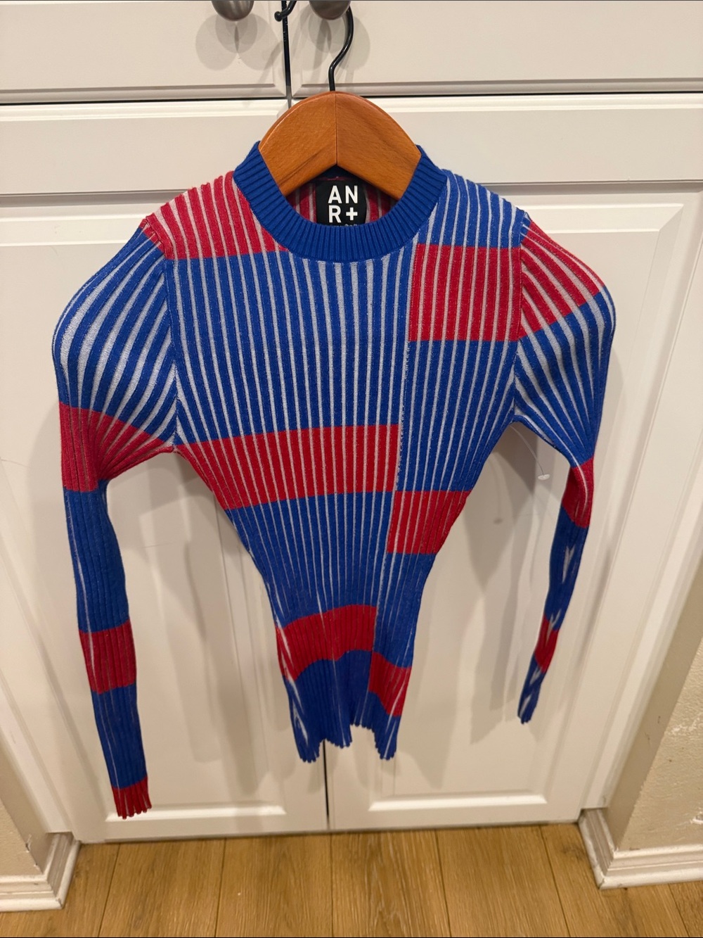 Alp N Rock Blue and Red Ribbed Crewneck Sweater